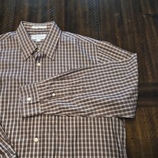 Paul Fredrick Shirt Mens Sz 16.5 34 Brown Check Button Down Dress Non Iron G253