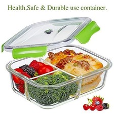 3-Compartment borosilicate Glass Lunch Box Glass Containers Lunch Box Airtight