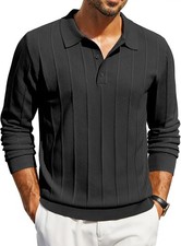 Mens Knit Polo Sweater Long Sleeve Casual Pullover Lightweight Golf Business Top