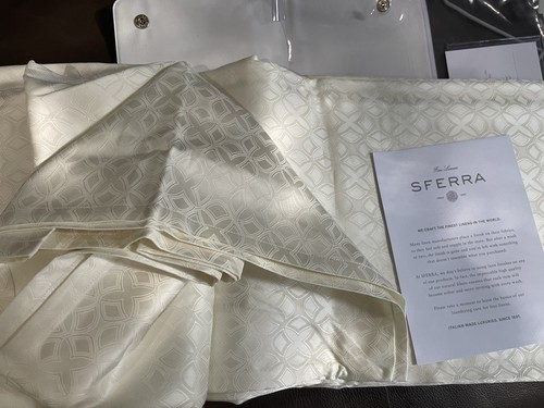 $2277 SFERRA Italy NWT Giza-45 Jacquard Quatrefoil Queen Duvet Cover IVORY