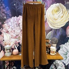 Zenana Size S Wide Leg Pants Brown Cotton Blend Casual Minimalist Relaxed Fit