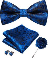 Paisley Pre-tied Bow Tie and Pocket Square Cufflinks Lapel Pin Sets for Men 4PCS
