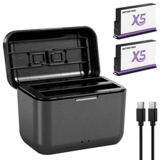 2-Pack 3200mAh Battery Fast Charger Box for Insta360 X5 Action Camera