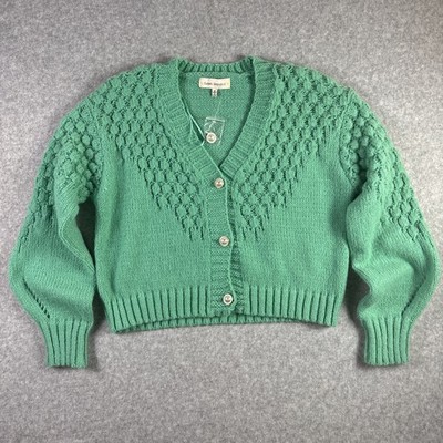Sweet Republic Women s  Green Knit button up Sweater,  Size Medium