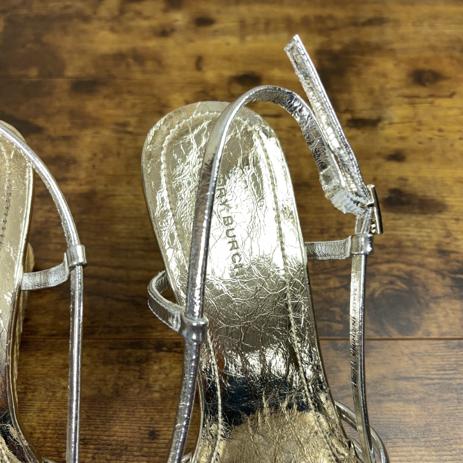 Tory Burch Espradille Wedge Sandals Womens Size 7.5M Mettalic Silver Gold thumbnail 4