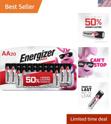 Power Up with MAX 20 Count AA Alkaline Batteries - 3000mAh, Leak-Guard Tech