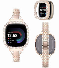 Rose Gold Rhinestone Metal Bracelet Band Compatible with Fitbit Versa