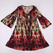 Honeyme Bell Sleeve Boho Tie Dye Dress Small Multicolor Festival Cottagecore