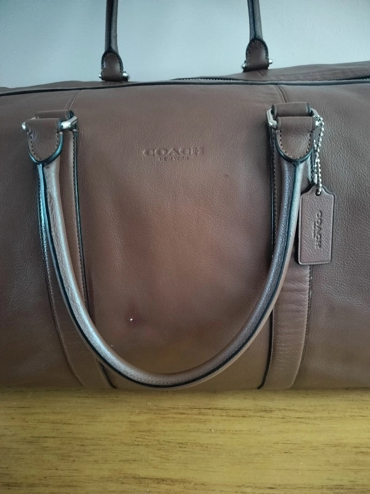 Bolso de Lona Coach Grande Boston Cuero Británico Color de Viaje Marrón (Falta Correa Foto 2 de 4