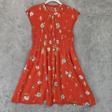 Free People Dress Womens S Orange Floral Button Front Smocked Sundress Mini