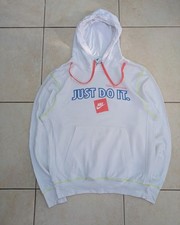 Nike Sportswear "Just Do It" White Hoodie Orange Drawstrings Small