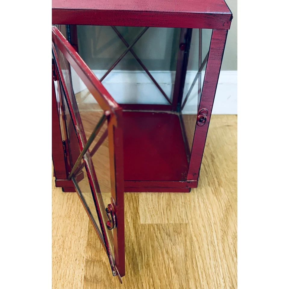 Pier One Imports Bennett Red Handpainted Metal/Glass Lantern - Image 4 of 4