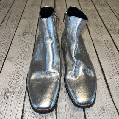 Tom Ford Edgar Silver Metallic Leather Side Zip Ankle Boots 9 T Tom Ford Edgar Silver Metallic Leather Side Zip Ankle Boots  main image 4