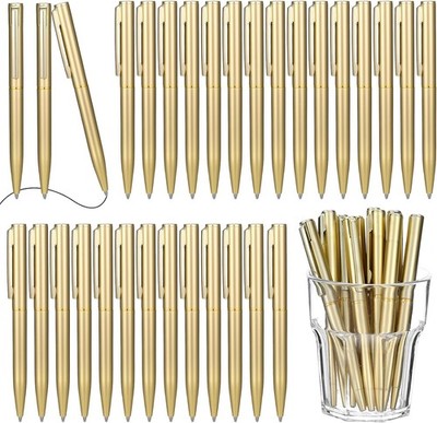 100Pcs Gold Slim Ballpoint Pens, 4 Inch Retractable Tiny Black Ink Ballpoint