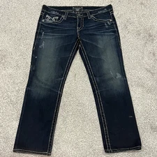 Big Star Jeans Womens 32 Nico Straight Denim Blue Dark Wash Distress 32x28 Pants