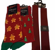 2 Pairs Christmas Socks Clip Suspenders Mens Wearhouse Extra Long B T Dark Red