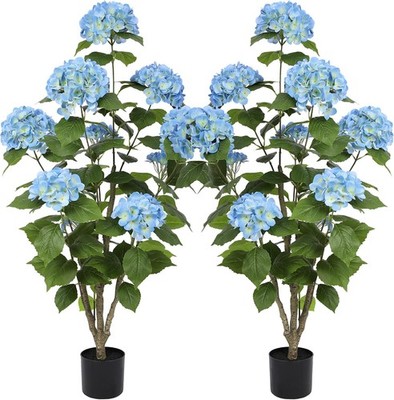 4FT Real Touch Faux Hydrangea Tree Outdoor 2 Pack Blue Hydrangea Tree