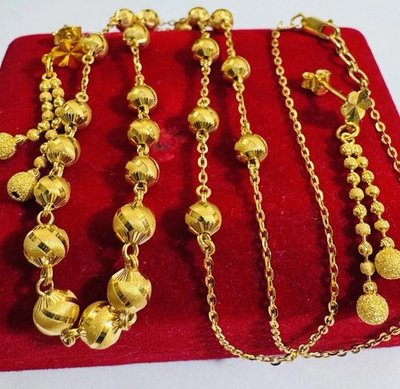 #ad Genuine 22K 916 Real Yellow Gold 20” Long Balls Earring amp; Necklace 4 6mm 15.4gr $3850.00