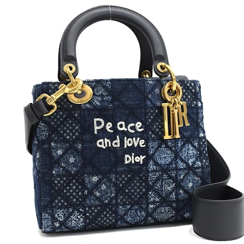 SAC FEMME AUTHENTIQUE CHRISTIAN DIOR LADY DIOR PEACE AND LOVE 2 VOIES DENIM 02 MA 0178