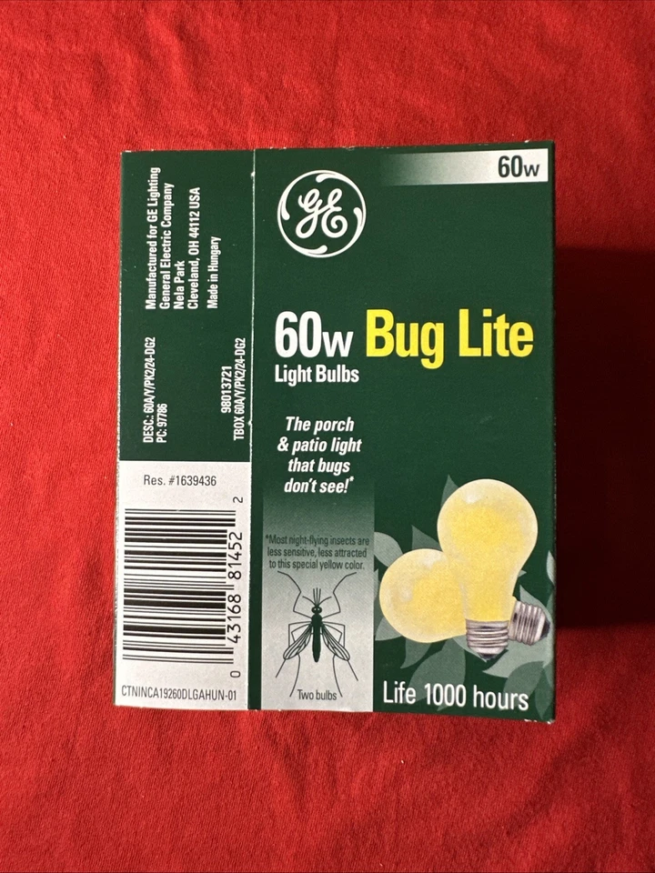 GE~ Bug Lite ~ 60 瓦黄色灯泡 1000 小时 — 第 3/3 张图片