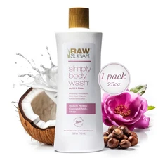 RAW SUGAR Simply Body Wash, Beach Rose + Coconut Milk + Shea (25 Fl Oz, Pack of 