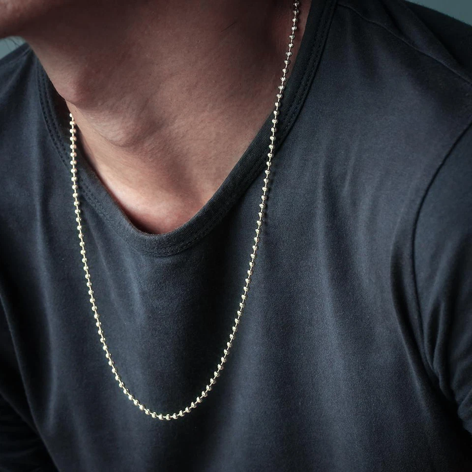 Collana Palline in Acciaio argento a catena sfere Militare pallini da Uomo Donna - Immagine 2 di 4