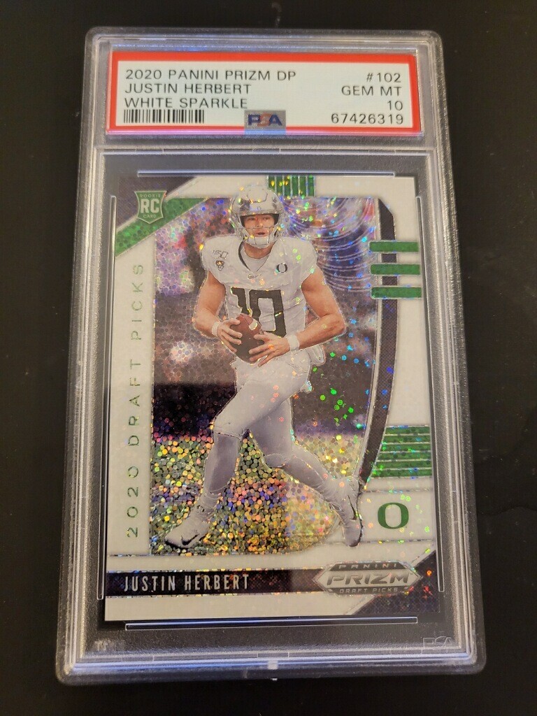 2020 PANINI PRIZM DRAFT PICKS JUSTIN HERBERT PSA 10 WHITE SPARKLE RC SSP
