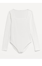 Old Navy Women s Size XXL White Lilies Long-Sleeve Square-Neck Rib-Knit Bodysuit