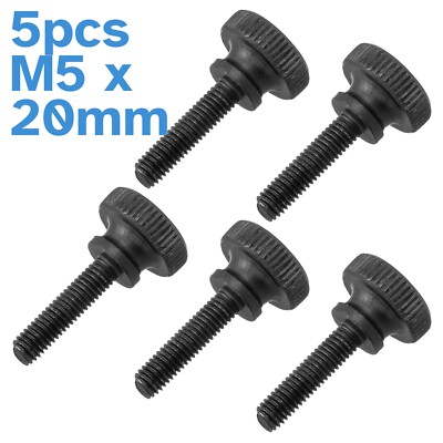 5pcs M5 x 20mm Black Steel Thumb Screws Knurled Head Nut Lock Clamp Hand Tighten