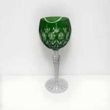 AJKA FLORDERIS HOCK WINE GLASS Emerald Green CUT TO CLEAR CRYSTAL BOHEMIAN