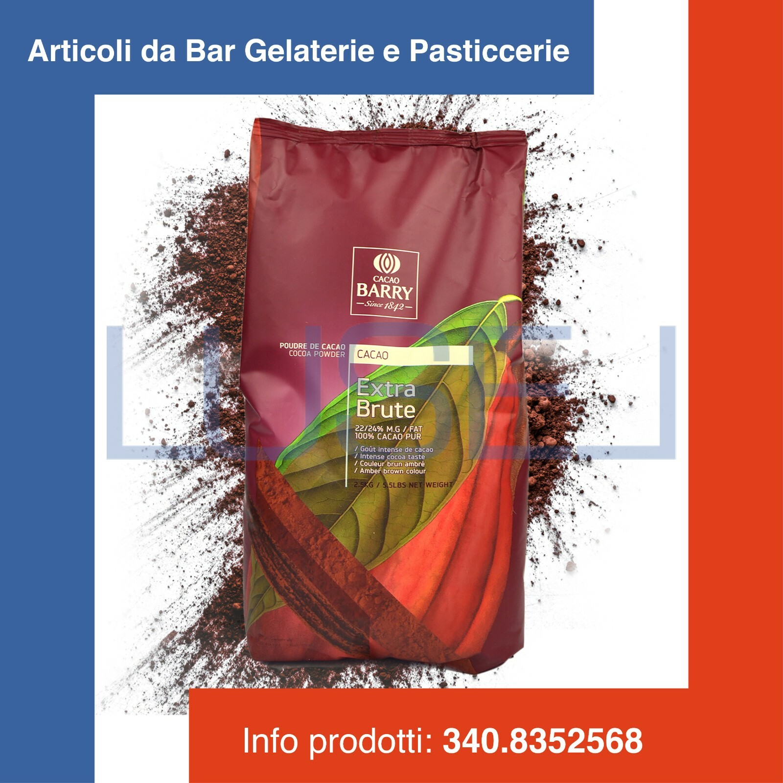 GR 2500 CACAO IN POLVERE EXTRA BRUTE  POUDRE DE CACAO AMBREE COCOA POWDER SCURO