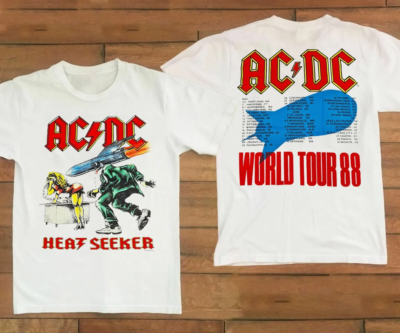 Heatseeker World Tour 1988 ACDC Band Cotton White Full Size 2