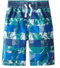 Nautica Boys Swim Trunks Shorts size Med 10/12 Blue green tropical Graphic plaid