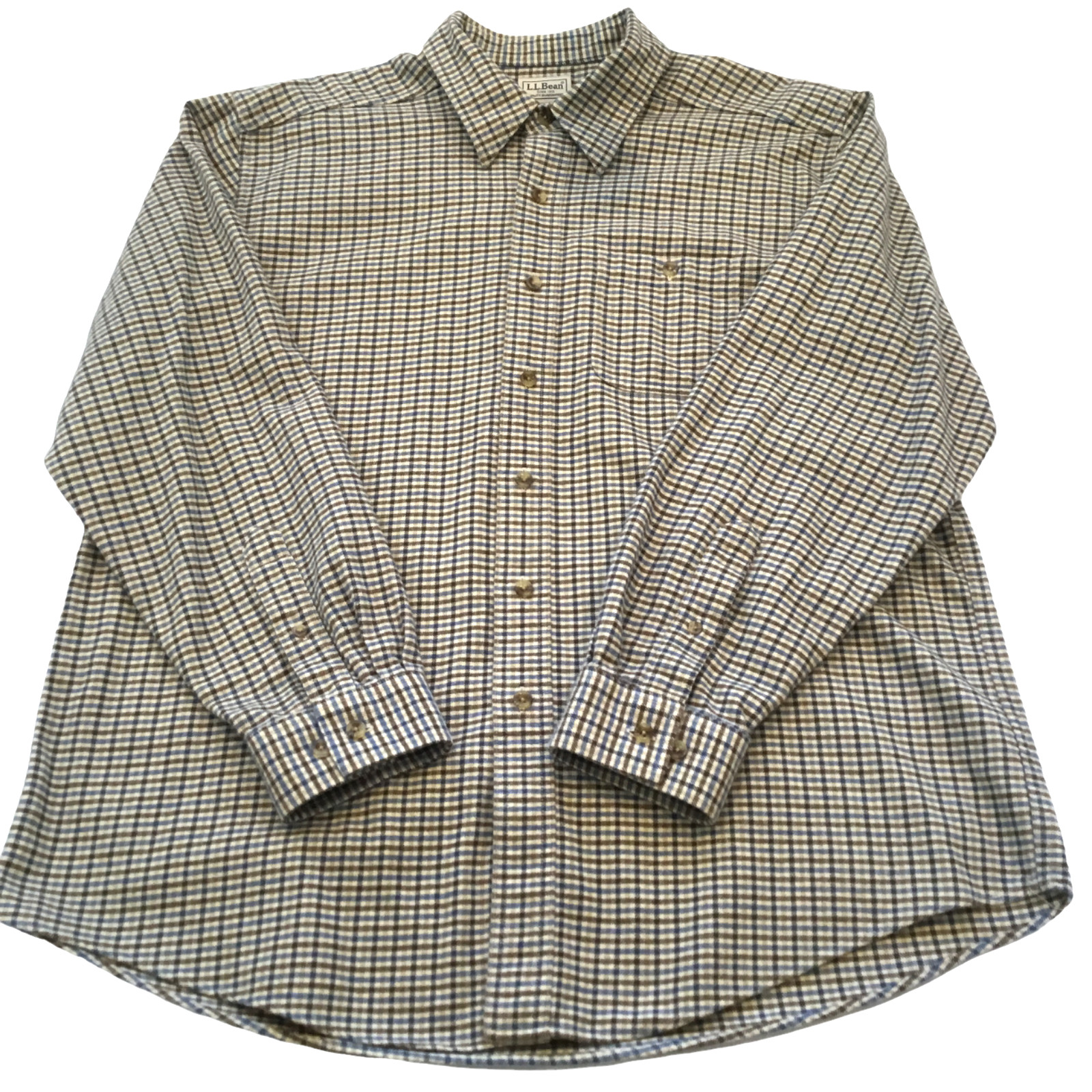 2 LL Bean Heavy Flannel Button Shirts Men’s L-REG Long Slv Pockets Multi Check