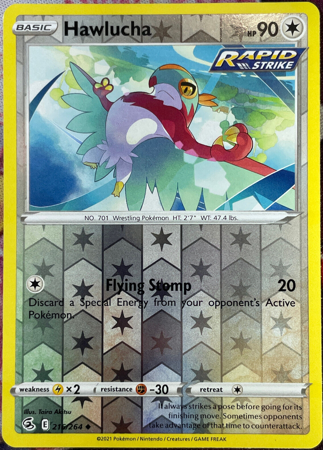 Hawlucha Reverse Holo - 216/264 - Fusion Strike Pokemon 2021