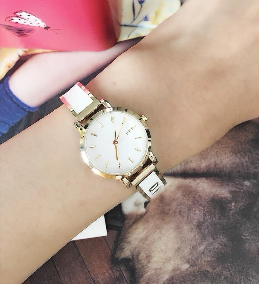 New DKNY Soho White Dial Gold Tone Stainless Steel Women display picture 3