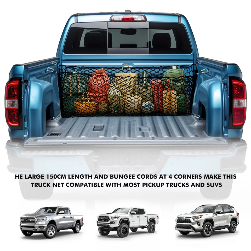 For Ford Ranger Pickup Rear Truck Bed Cargo Net Envelope Heavy-Duty Storage Mesh - Image 3 of 4
