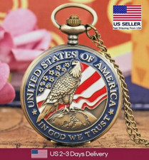 New Bronze Quartz Pocket Watch, Bald Eagle, USA, In God We Trust, Free Shipping