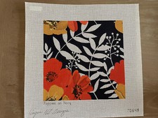 Poppies on Navy UNIQUE NZ DESIGNS-HANDPAINTED NEEDLEPOINT CANVAS Zweigart Cotton