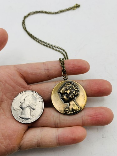 Vintage Style Victorian Bridgerton Lady Cameo Pendant Bronze Tone 18” Necklace - Picture 8 of 18