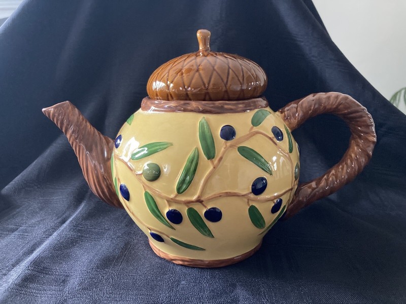 Vintage Pacific Rim Olive Branches Hand Painted Teapot