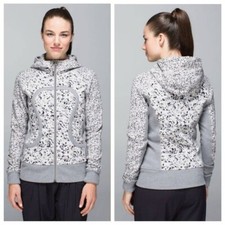 Lululemon Sz 12 Scuba Hoodie II Not So Petite Fleur Silver Spoon Spot Gray White