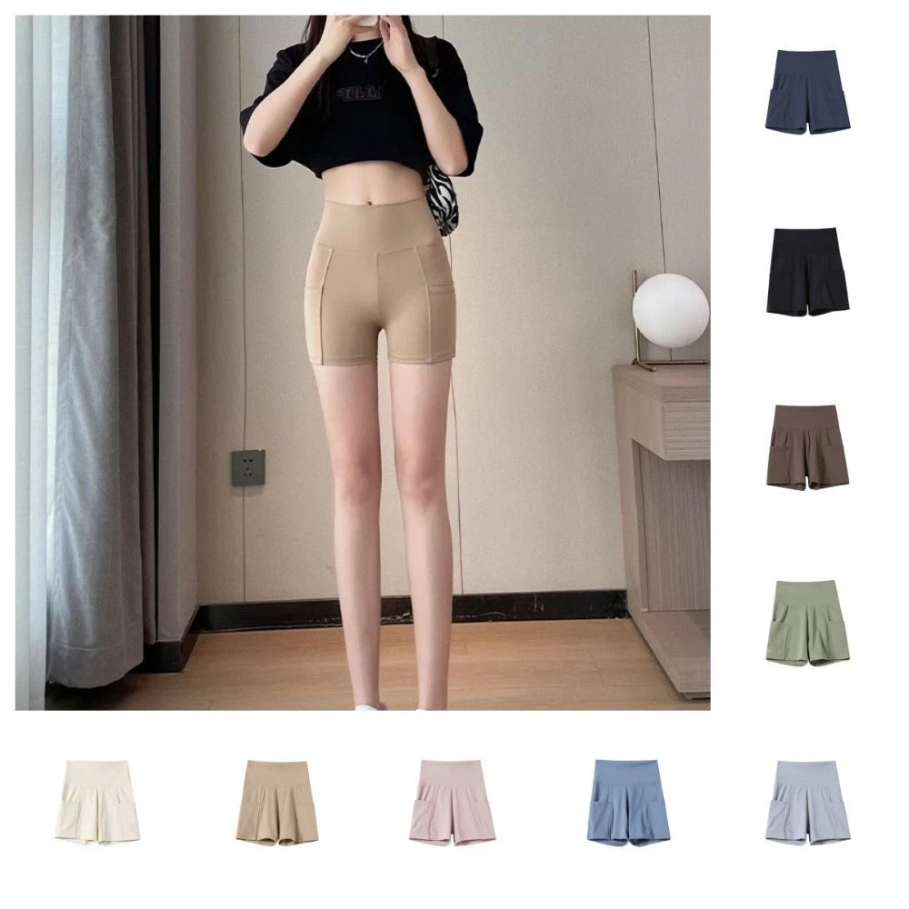 Seamless Biker Shorts with Pockets Tummy Control Body Lifting