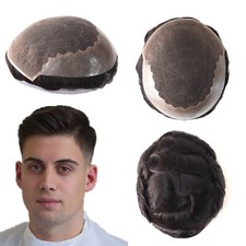Natural Mens Toupee Hair Replacement System French Lace Human Hairpiece Q6 1B