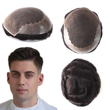 Natural Mens Toupee Hair Replacement System French Lace Human Hairpiece Q6 #1B