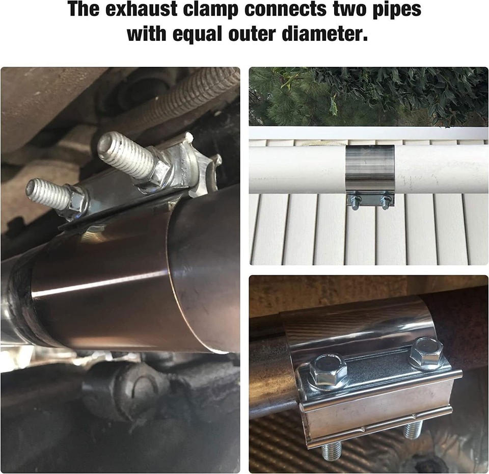 2 In Stainless Exhaust Pipe 2-Pack Of 2.5" Stainless Steel T304 Exhaust Clamps – Butt Joint Band Style, Polished Finish Exhaust Pipe Coupler - Foto 9