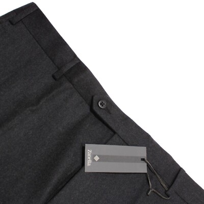 Zanella NWD Dress Pants Size 42 US Devon In Solid Gray 100% Wool