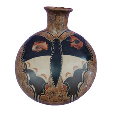 Pedro Guerrero Flat Vase Signed Nicaragua Art Pottery Butterfly San Juan Oriente