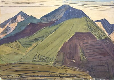 Gemälde Ölgemälde Mischtechnik / Schweiz Meiringen /  Expressionismus Gebirge