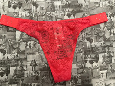 Victoria's Secret PINK Elastic BLING Lace High Leg Thong Panty Double Bubble S